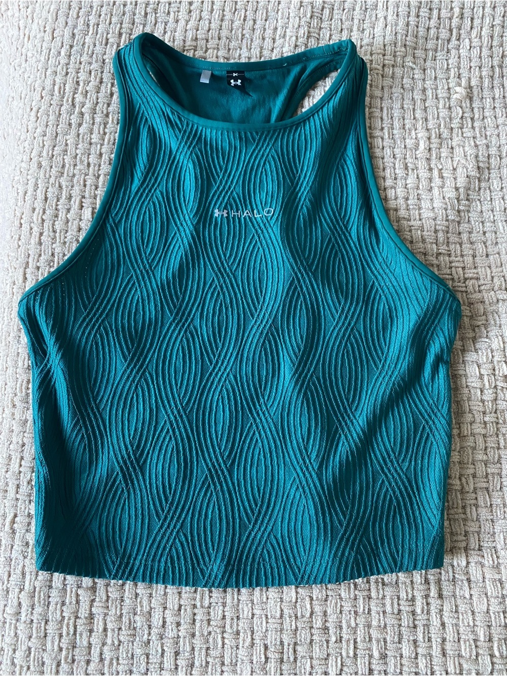 Under Armour Teal Textured High-Neck Crop Tank